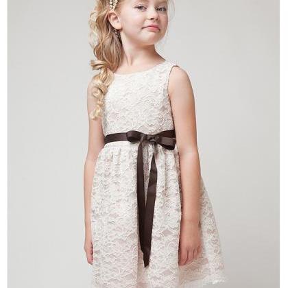 Ivory/ Taupe Soft Quality Lace Girl Dress Flower Girl Dress Cdress ...