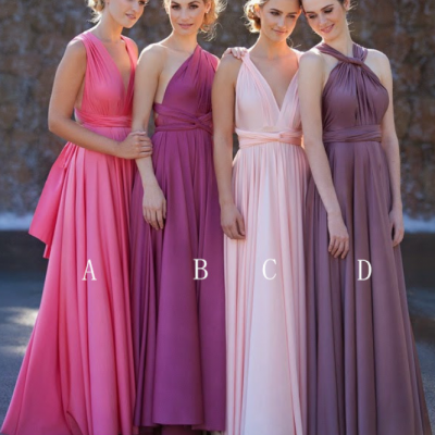 Convertible A-line Floor-Length Chiffon Bridesmaid Dress 