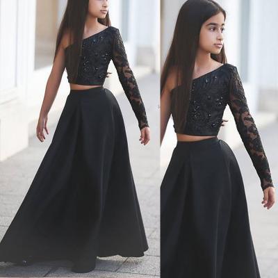 2016 Black vestido de primera comunion Appliques Lace Long Girl Kids Clothes Gown first communion Pageant Flower Girl Dress