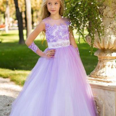 Parade Beautiful Girl Dresses Elegant Wedding Purple Sash Wall Light Lavender Girl Dresses