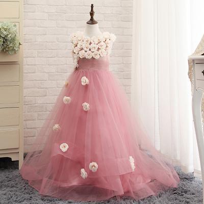 The new charm with flowers tulle ruffles Girls' Dresses parade birthday party princess girls pink dress
