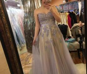 Sweetheart Strapless A-Line Tulle  Long Prom Dress,DP758