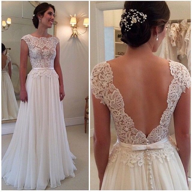 Sheer Lace Back Wedding Dress