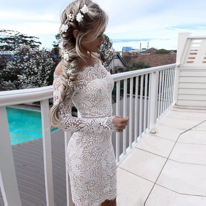 long sleeve white cocktail dress