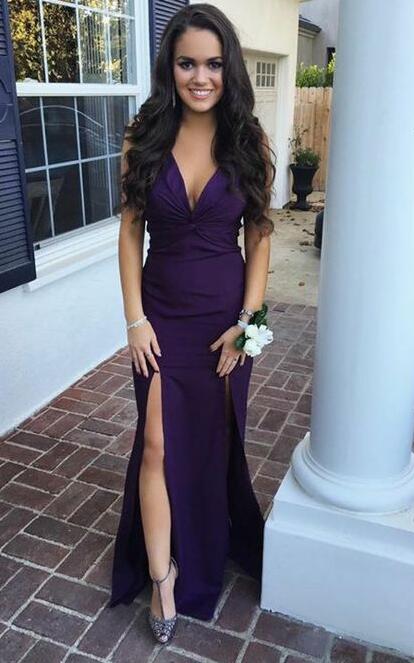 purple slit dress