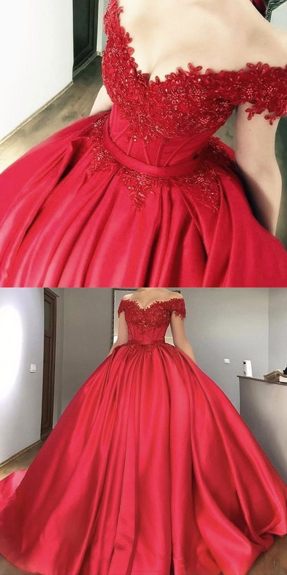 2018 Red Evening Dresses, Long Evening Dresses, Beautiful Red Prom Dresses Ball Gown Sweep/Brush Train Long Prom Dress/Evening Dress