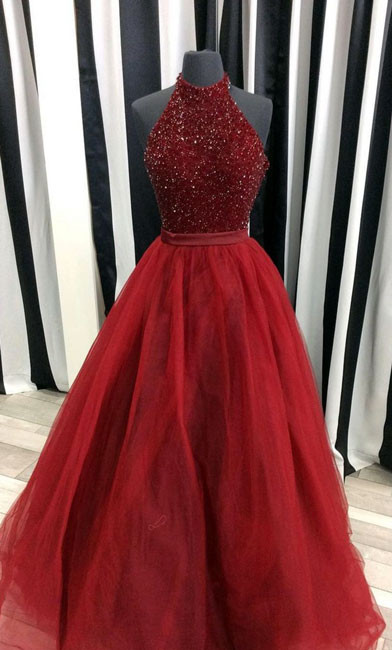 red halter evening gown