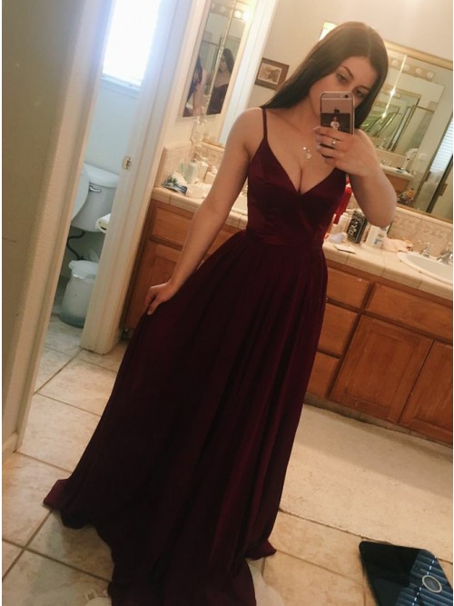 wine velvet prom dress