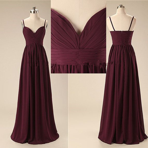 Burgundy Prom Dresses,Chiffon Prom Gown,Wine Red Prom Gowns,Simple Evening Dress,Beautiful Evening Dress,Wine Red Formal Dress,Spaghetti Straps Party Gowns