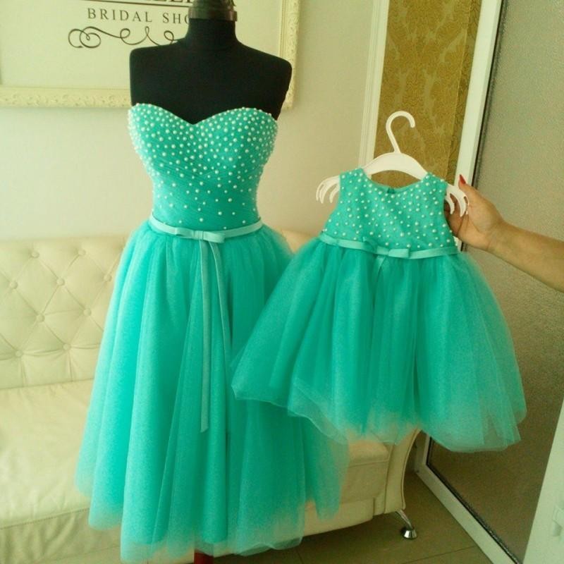 Kids Pageant Dress Ball Gowns with Pearls Mint Green Flower Girl Dresses 2016 Mother and Daughter First Holy Communion Dresses