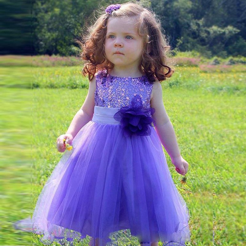 New Cheap Cute Little Girls Knee-Length A-Line Dresses Purple Flower ...