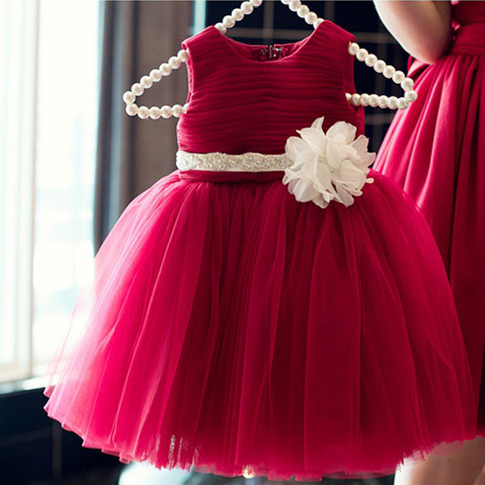 Fashion red dress skirt children princess dress flower girl dress children's clothing for girls costumes wedding dress veil Spring