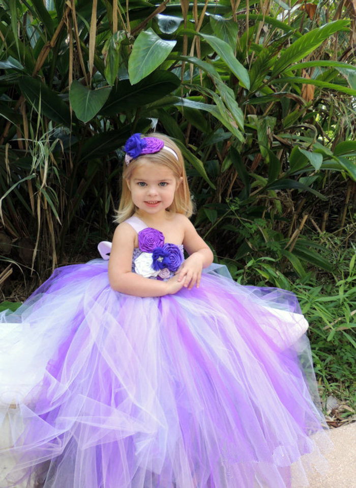 2016 Hot Long Sleeve Appliques Pink Flower Girl DressLavender Tutu dress Với Flowers Little Girls Pageant Dresses Kid Toddler Rước ăn mặc cho Wedding Party
