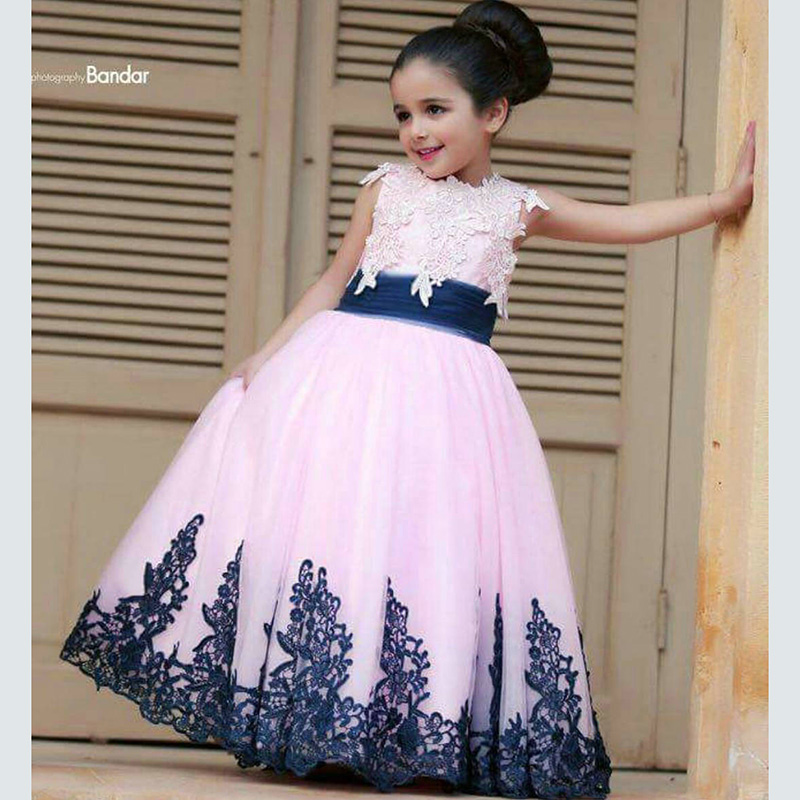 pink and blue flower girl dresses