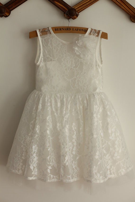 Ivory Lace Tulle V back flower girl dress children dress child children Junior Bridesmaid Dress for wedding