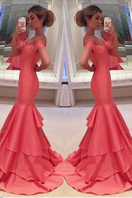 Evening Dress Store-Stunning Mermaid Pink Prom Dress,Take off the shoulder Formal Party Dress,Charming Evening Dress