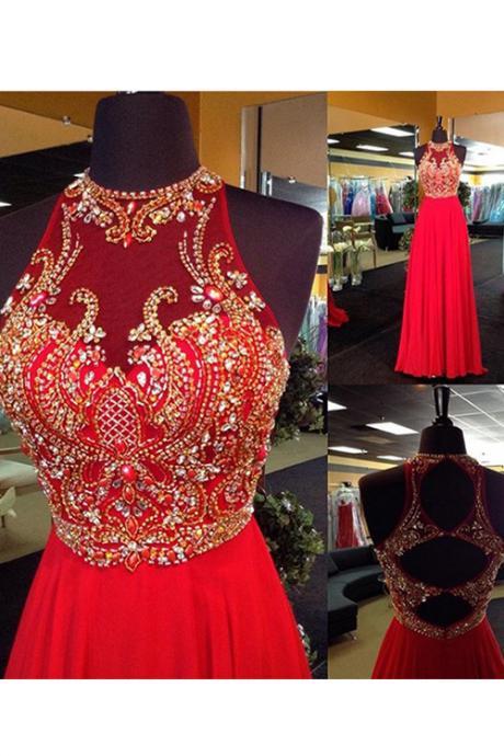 Red prom dress, Beaded prom dress, long prom dress, prom dress online, 2018 prom dress, rhinestone prom dress