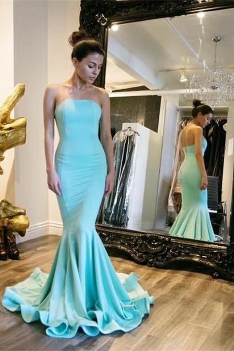 Blue prom dress, Mermaid prom dress, strapless prom dress, cheap prom dress, Long prom dress, Evening dress, Prom Dress 2018
