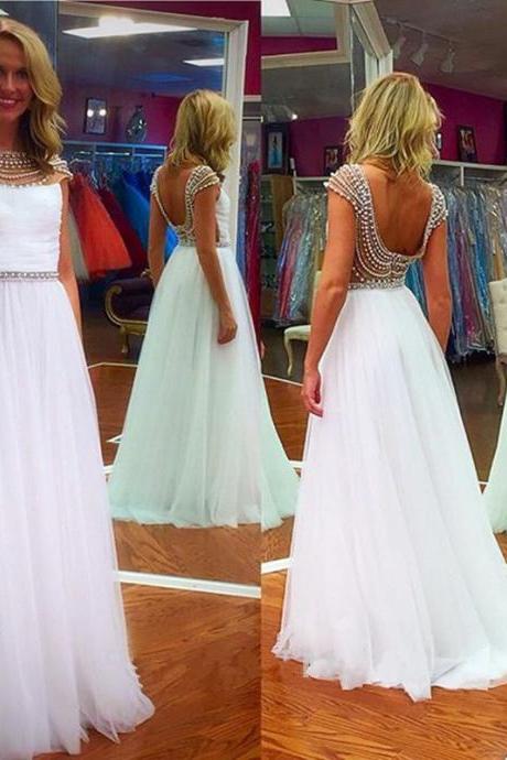 Prom Dress,Charming Beaded Prom Dress,Cap Sleeved Long Prom Dress,Handmade Modest Prom Dress,Dress for Prom 2018