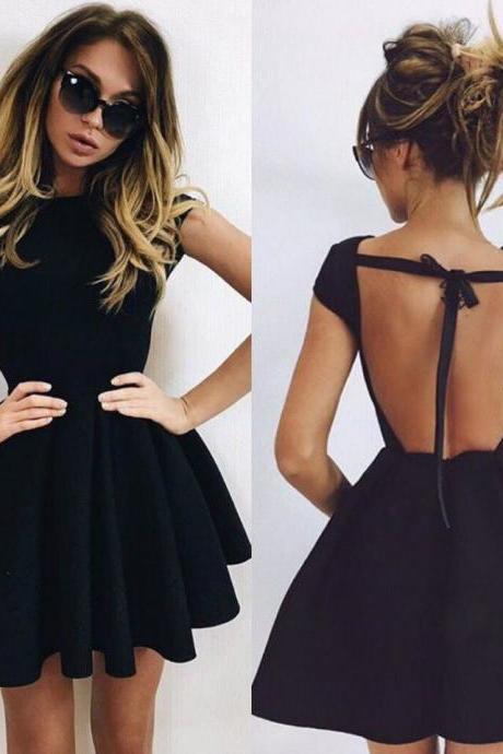 Cute Mini Black Homecoming Dress,A Line Backless Cocktail Dress,Short Party Dress