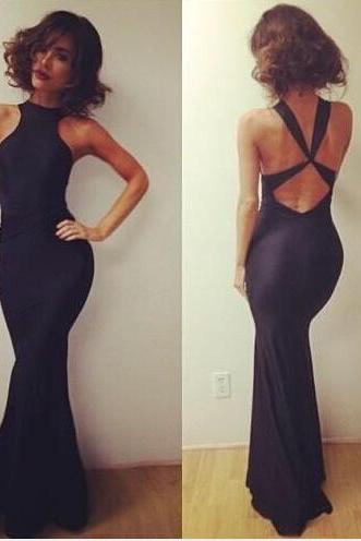 Halter Back Sexy Sheath Prom Dress With Open Back Mermaid Evening Dresses