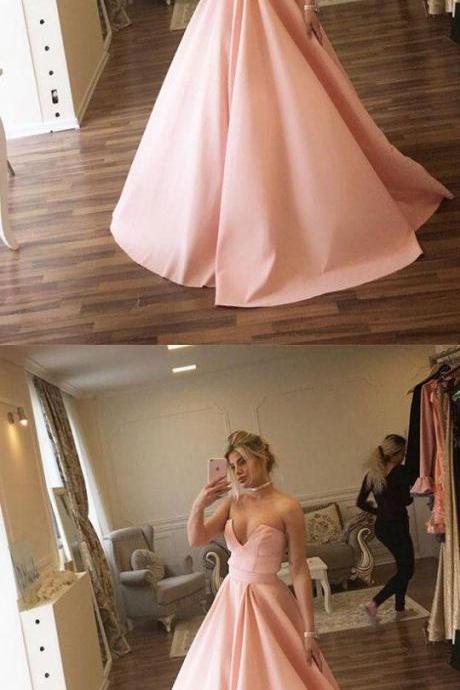 Unique Ball Gown Strapless Pink Long Prom Dress Evening Dress