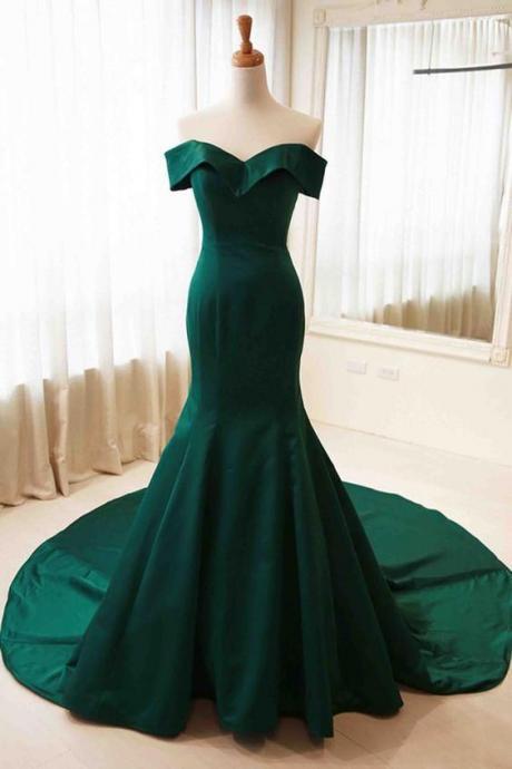 Dark Green Mermaid Prom Dress Off Shoulder Elegant Pageant Dress