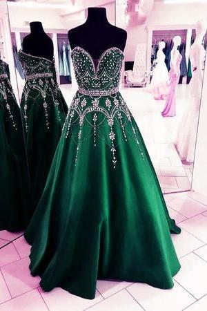 Stunning Sequins Beaded Sweetheart Satin Ball Gowns Prom Dresses 2018