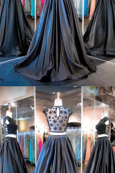 2 Piece Prom Gown,Two Piece Prom Dresses,Black Evening Gowns,2 Pieces Party Dresses,Black Evening Gowns,Formal Dress For Teens