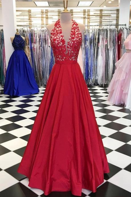 Red V Neck Prom Dress,Lace Appliques Prom Dress,Sexy Party Dress,Long Prom Dress,Noble Prom Dress,Modest Prom Dress,Graduation Prom Dress
