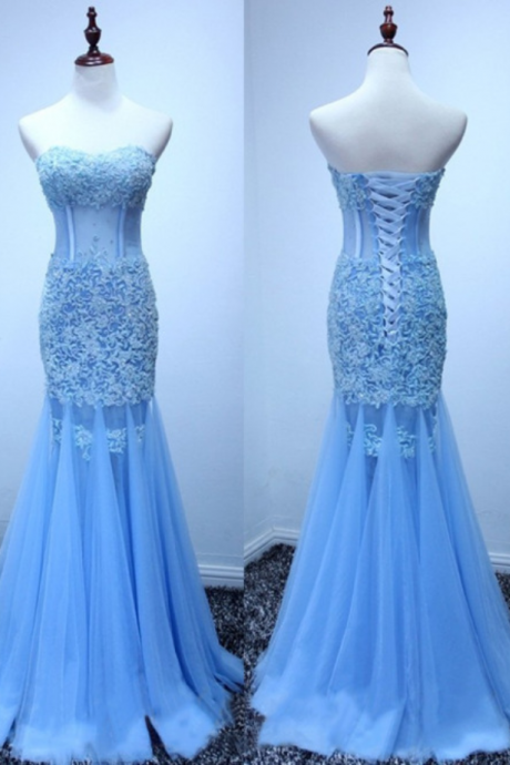Real Made Mermaid Sexy Appliques Prom Dresses,Long Evening Dresses
