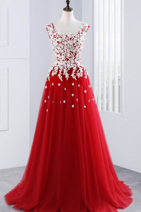 Red Cheap prom dresses 2018,Sexy Tulle Long Prom Dresses