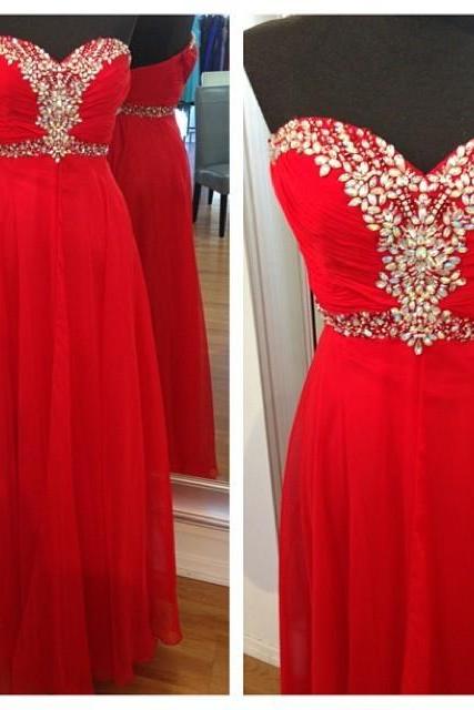 2016 Hot Sales Chiffon Prom Dresses Crystal Beaded Sweetheart Sleeveless A-Line Floor-length Evening Gowns Party Dress