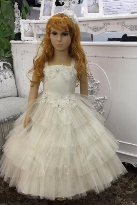 2016 New Arrival Champagne Flower Girl Dresses 2-10 Years kids dress for party girl Ball Gown stock Wholesale 
