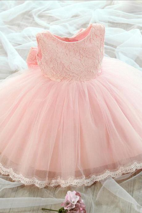 2016 New Flower Girl Dresses with Bow Wedding Party Dress Communion Gown Pageant Dress for Little Girls Kids/Children Dress