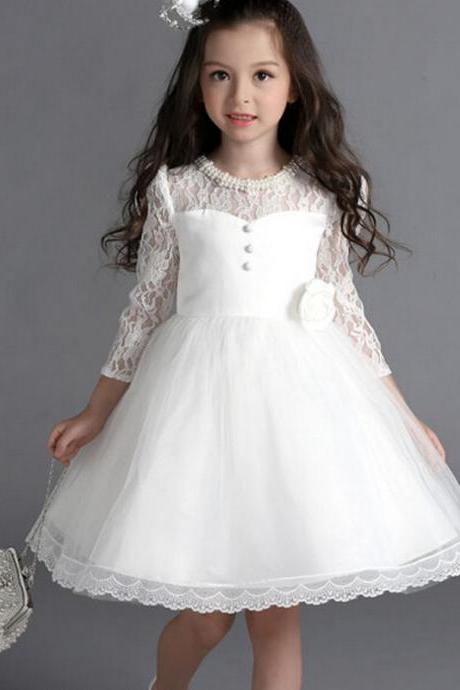 2016 New Flower Girl Dresses with Bow Sleeve Wedding Party Communion Princess Pageant Dress for Little Girls Kids/Children Dress