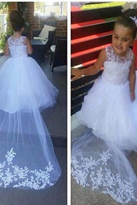 Scoop Floor Length Tank Ball Gown Tulle Appliques Flower Girl Dresses For Weddings Vestidos De Primera Comunion