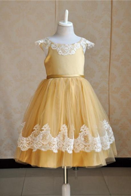 elegant formal a-line cap sleeve ankle length lace girls frocks at party children party frock for kids easter holiday dresses