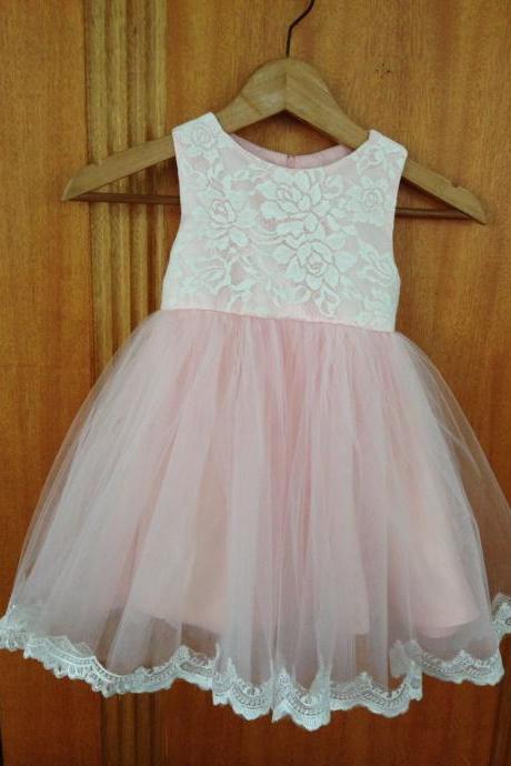 real picture 1pcs vintage lace light pink puffy skirt flower girls dresses at wedding party/girls light pink dress for party