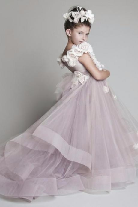 2016 New Flower Girl Dresses for Weddings Ball Gown Organza Appliques Sleeveless Scoop Floor-Length Girls Pageant Dresses