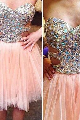 Shinning Prom Dress,Cute Homecoming Dress,Sweetheart Homecoming Dress,Open Back Homecoming Dress,Tulle Homecoming Dress