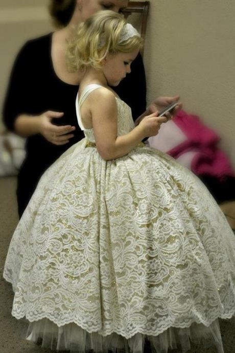 2016 Customize Flower Girl Dresses Lace Party Birthday Tutu Ball Gown Embroidery Princess Dress Children Evening Prom Gowns