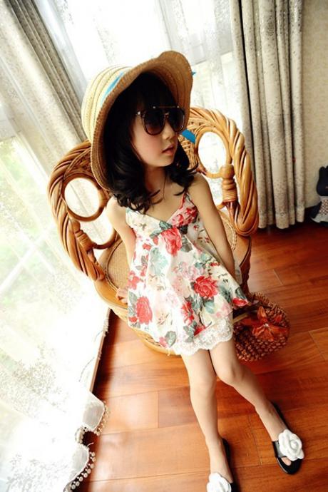 Girls Summer Dress 2016 New Ink Lace Camisole Dress F-0030
