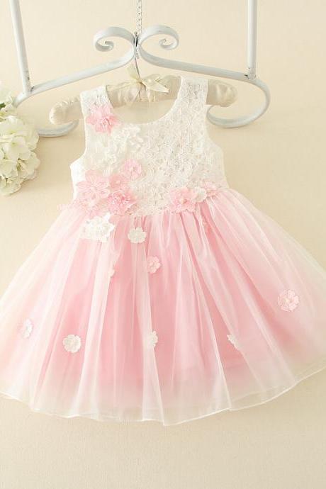 2016 New Summer New Pink Girls Cotton Plaid Skirt Elegant Flowers In Pis Dress F-0061