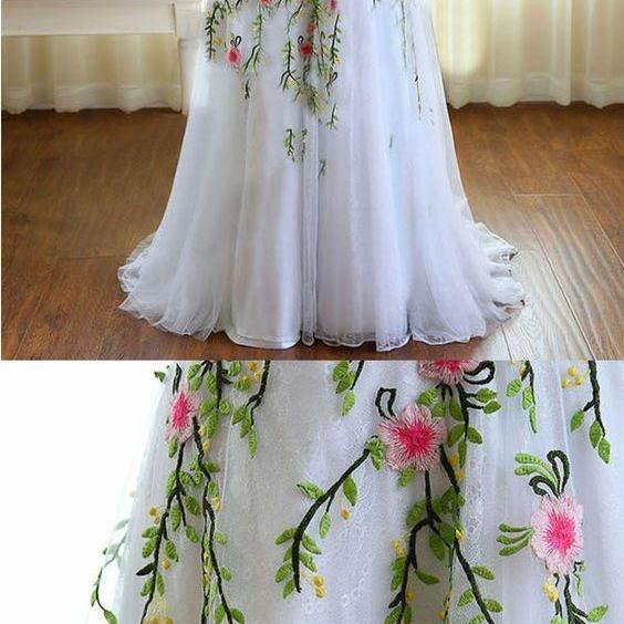 High Neck White Prom Dress with Beading Embroidery, Two Piece Formal Dress