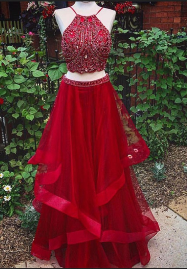 Red 2 Pieces Long Prom Dress,evening Dresses on Luulla