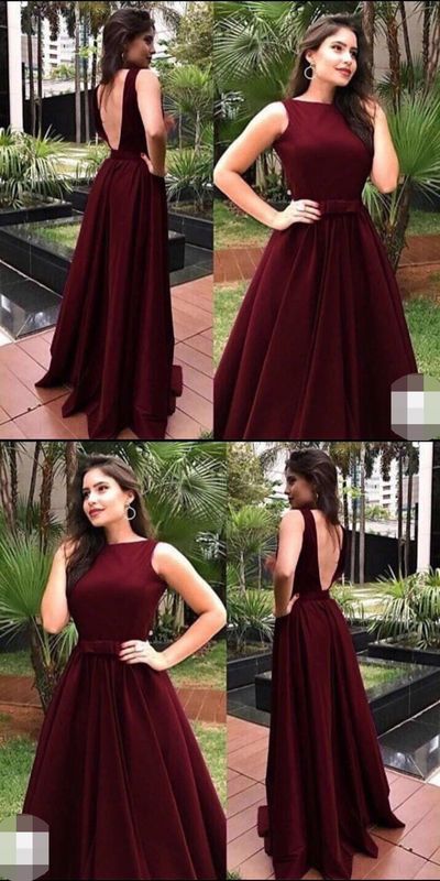 Popular Burgundy Open Back Long Prom Dresses,Sleeveless A-Line Party ...